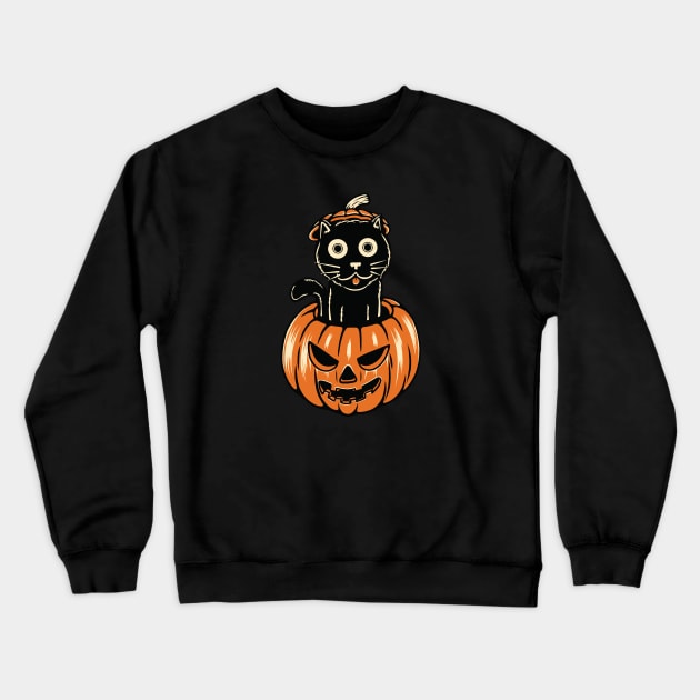 Funny Black Cat Halloween: Meow Pumpkin Crewneck Sweatshirt by POD Anytime